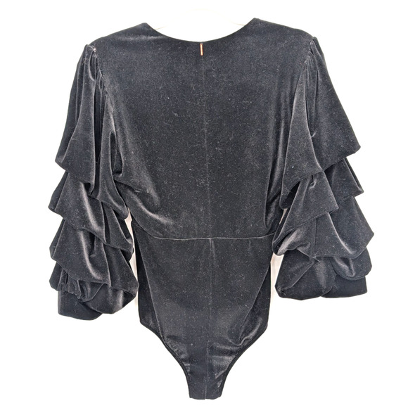 Misa Linde Black Velvet Ruffle Sleeve V Neck Bodysuit Fairy Renaissance Glam SM - Picture 4 of 14